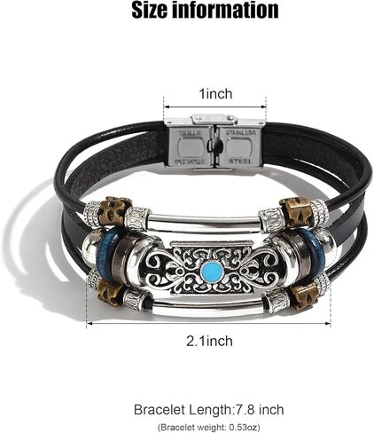 VIBILIA Vintage Leather Wrap Bracelets for Men Women, Multi-Strand Bracelets with Strong Clasp Ethnic Tribal Bracelets in Kuwait