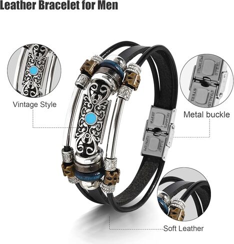 VIBILIA Vintage Leather Wrap Bracelets for Men Women, Multi-Strand Bracelets with Strong Clasp Ethnic Tribal Bracelets in Kuwait