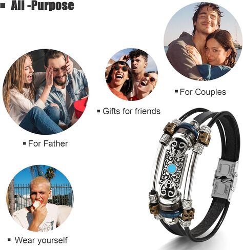 VIBILIA Vintage Leather Wrap Bracelets for Men Women, Multi-Strand Bracelets with Strong Clasp Ethnic Tribal Bracelets in Kuwait