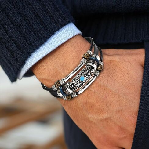 VIBILIA Vintage Leather Wrap Bracelets for Men Women, Multi-Strand Bracelets with Strong Clasp Ethnic Tribal Bracelets in Kuwait