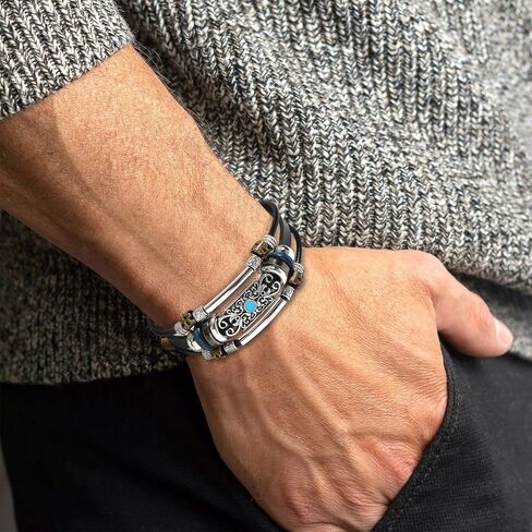 VIBILIA Vintage Leather Wrap Bracelets for Men Women, Multi-Strand Bracelets with Strong Clasp Ethnic Tribal Bracelets in Kuwait