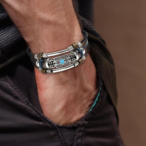 VIBILIA Vintage Leather Wrap Bracelets for Men Women, Multi-Strand Bracelets with Strong Clasp Ethnic Tribal Bracelets in Kuwait