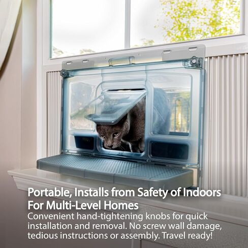 VistaGato Window Cat Perch Catio، للاستمتاع بأمان بالروائح والأصوات التي يتوقون إليها في الهواء الطلق، والاسترخاء وحمامات الشمس، ومناظر بانورامية، للنوافذ المتحركة الرأسية 26 بوصة - 36 بوصة in Kuwait