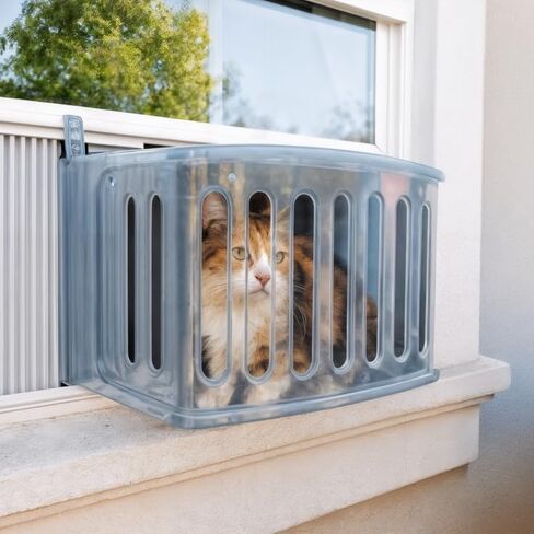 VistaGato Window Cat Perch Catio، للاستمتاع بأمان بالروائح والأصوات التي يتوقون إليها في الهواء الطلق، والاسترخاء وحمامات الشمس، ومناظر بانورامية، للنوافذ المتحركة الرأسية 26 بوصة - 36 بوصة in Kuwait