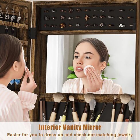 خزانة مجوهرات دوارة 360 درجة من GarveeHome، خزانة مجوهرات قائمة بذاتها مع درج، مرآة كاملة الطول قابلة للقفل مع أرفف تخزين خلفية، منظم خزانة مجوهرات، أبيض in Kuwait