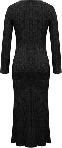 Women Long Sleeve Dresses V Neck Ribbed Knit Business Casual Stretchy Maxi Dress Fall Fashion Solid Color Sweater in Saudi Arabia