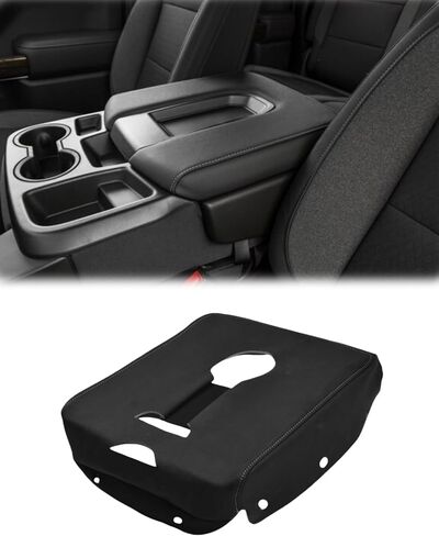 Center Console Armrest Cover Compatible with 2014-2018 Chevy Silverado GMC Sierra, Black Microfiber Leather Middle Console Armrest Lid Protective Cover, Black Stitch in Kuwait