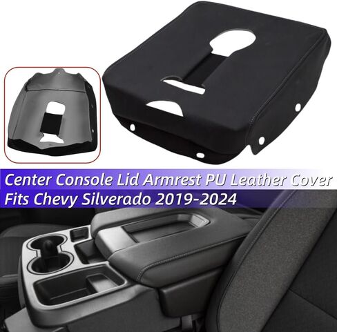 Center Console Armrest Cover Compatible with 2014-2018 Chevy Silverado GMC Sierra, Black Microfiber Leather Middle Console Armrest Lid Protective Cover, Black Stitch in Kuwait