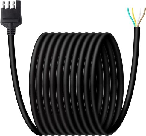 18 AWG 20FT 4 Wire Trailer Wiring Harness Kit 4 Pin Flat Male 4 Way Trailer Plug Pure Copper 18 Gauge Heavy Duty Jacket Cable Extension Connector Plug with Dust Cover in Kuwait