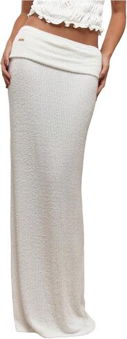 Milumia Women's Ribbed Knit Maxi Skirt Fold Over Floor Length Casual High Waist Long Skirts in Saudi Arabia