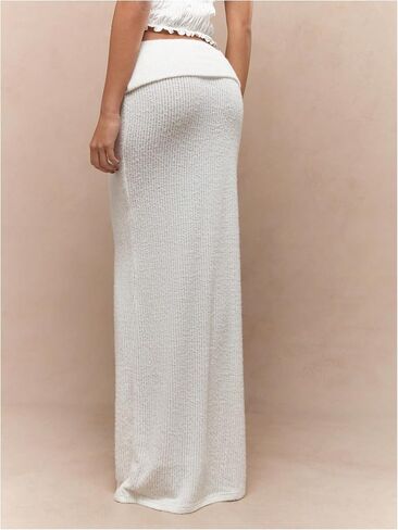 Milumia Women's Ribbed Knit Maxi Skirt Fold Over Floor Length Casual High Waist Long Skirts in Saudi Arabia