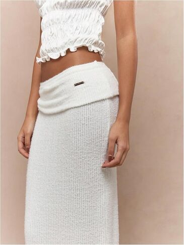Milumia Women's Ribbed Knit Maxi Skirt Fold Over Floor Length Casual High Waist Long Skirts in Saudi Arabia