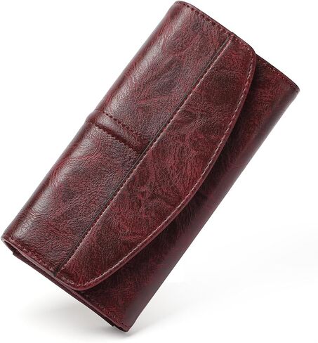 Large Capacity Genuine Leather Wallet for Women RFID Blocking Clutch with Zipper Pocket (Dark Burgundy) in Saudi Arabia