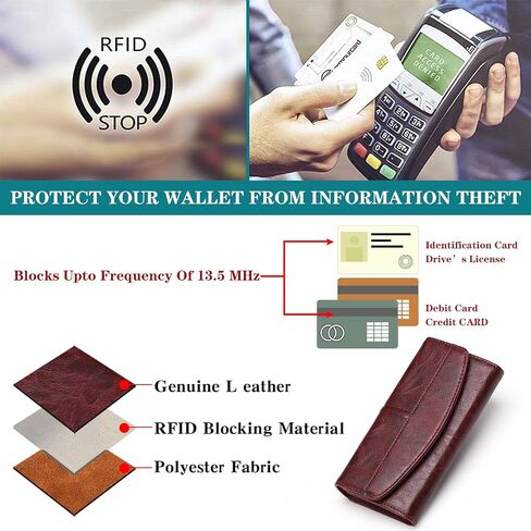 Large Capacity Genuine Leather Wallet for Women RFID Blocking Clutch with Zipper Pocket (Dark Burgundy) in Saudi Arabia