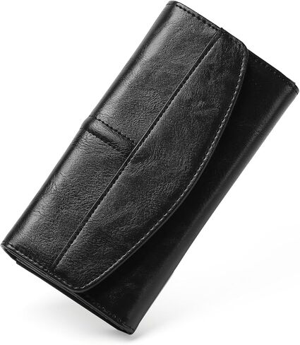 Large Capacity Genuine Leather Wallet for Women RFID Blocking Clutch with Zipper Pocket (Dark Burgundy) in Saudi Arabia