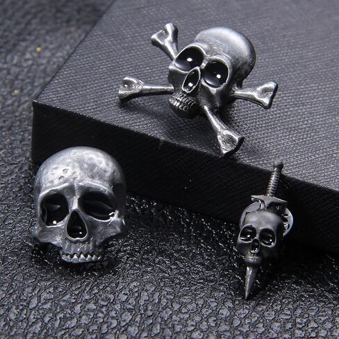 3Pcs Skull Head Pin Brooch, Vintage Antique Skull Lapel Pins, Gothic Skull Brooches Pin for Halloween, Style A in Kuwait
