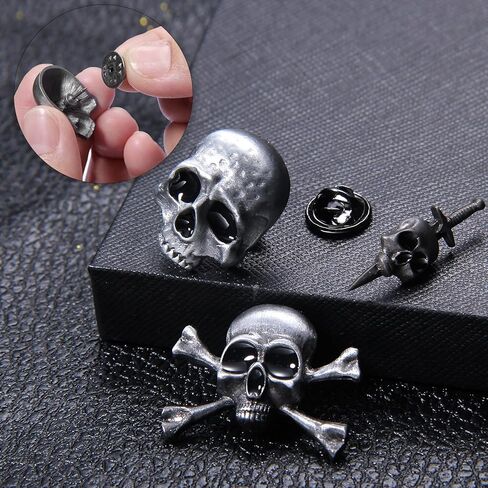 3Pcs Skull Head Pin Brooch, Vintage Antique Skull Lapel Pins, Gothic Skull Brooches Pin for Halloween, Style A in Kuwait