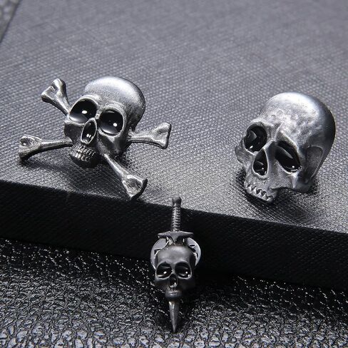 3Pcs Skull Head Pin Brooch, Vintage Antique Skull Lapel Pins, Gothic Skull Brooches Pin for Halloween, Style A in Kuwait