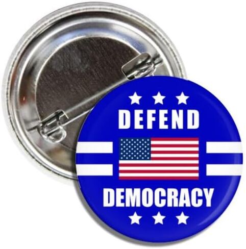 Defend Democracy American Flag Political Protestor Button Pin, 1.50 Inches, Anti Trump in Saudi Arabia