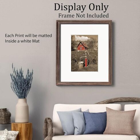 Farmhouse Wall Art, Red Beige Brown Rustic Country Bathroom Bedroom Matted Handmade Wall Art (Vintage Water Pump Farmouse) in Kuwait
