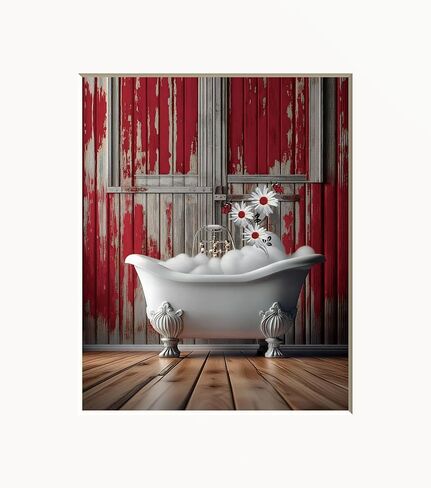 Farmhouse Wall Art, Red Beige Brown Rustic Country Bathroom Bedroom Matted Handmade Wall Art (Vintage Water Pump Farmouse) in Kuwait