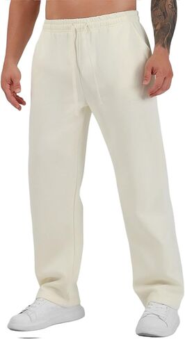 SHAGGA Men'S Sweatpants Open Hem Joggers Baggy Lounge Pants Stretch Waist Athletic With Pockets For Running,Gym，Workout in Saudi Arabia