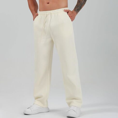 SHAGGA Men'S Sweatpants Open Hem Joggers Baggy Lounge Pants Stretch Waist Athletic With Pockets For Running,Gym，Workout in Saudi Arabia