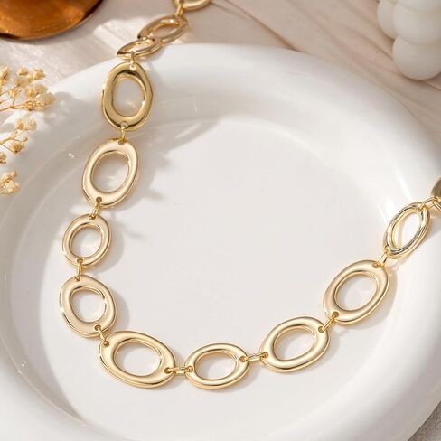 Chunky Gold Necklace for Women Dainty 18k Gold Plated Loop Chain Link Statement Choker Necklace Exaggerated Ethnic Big Statement Jewelry Gifts in Saudi Arabia