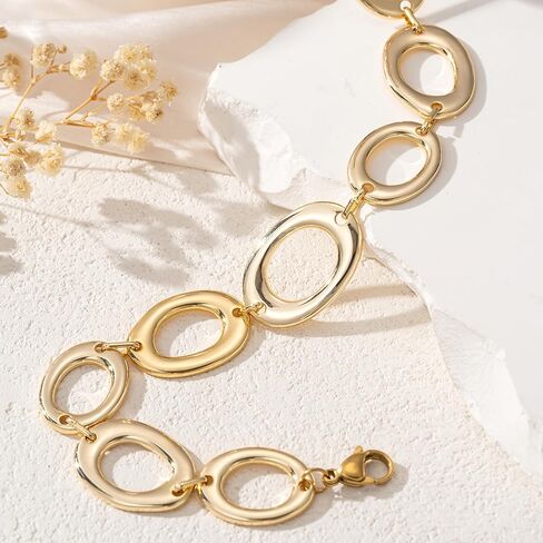 Chunky Gold Necklace for Women Dainty 18k Gold Plated Loop Chain Link Statement Choker Necklace Exaggerated Ethnic Big Statement Jewelry Gifts in Saudi Arabia