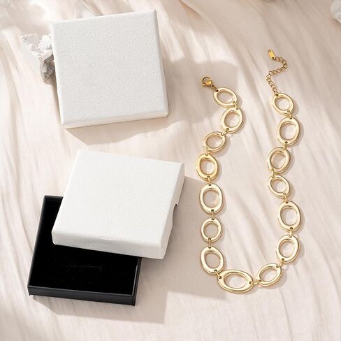 Chunky Gold Necklace for Women Dainty 18k Gold Plated Loop Chain Link Statement Choker Necklace Exaggerated Ethnic Big Statement Jewelry Gifts in Saudi Arabia