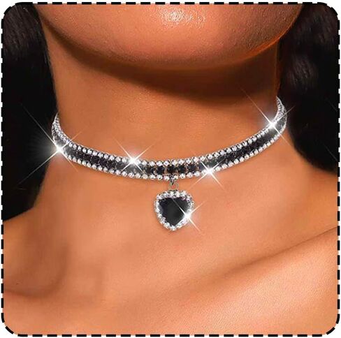 CLOACE Rhinestone Choker Necklace Heart Pendant Diamond Row Necklaces Sparkly Crystal Prom Chain Jewerly Accessories for Women in Saudi Arabia