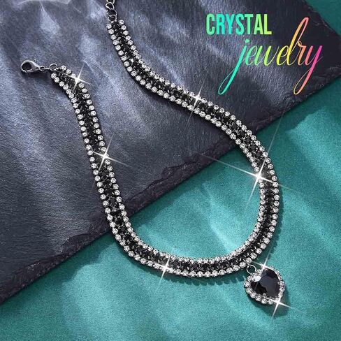 CLOACE Rhinestone Choker Necklace Heart Pendant Diamond Row Necklaces Sparkly Crystal Prom Chain Jewerly Accessories for Women in Saudi Arabia