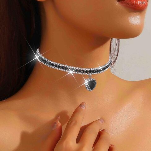 CLOACE Rhinestone Choker Necklace Heart Pendant Diamond Row Necklaces Sparkly Crystal Prom Chain Jewerly Accessories for Women in Saudi Arabia