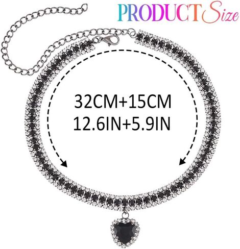 CLOACE Rhinestone Choker Necklace Heart Pendant Diamond Row Necklaces Sparkly Crystal Prom Chain Jewerly Accessories for Women in Saudi Arabia