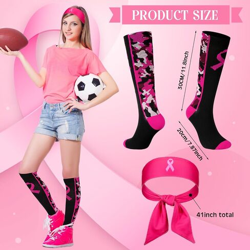 Breast Cancer Awareness Gift Pink Ribbon Socks Headbands Stickers for Women Youth Sports Running Tennis Yoga in Saudi Arabia
