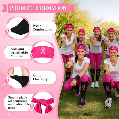 Breast Cancer Awareness Gift Pink Ribbon Socks Headbands Stickers for Women Youth Sports Running Tennis Yoga in Saudi Arabia