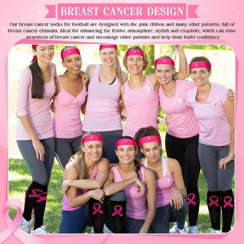 Breast Cancer Awareness Gift Pink Ribbon Socks Headbands Stickers for Women Youth Sports Running Tennis Yoga in Saudi Arabia