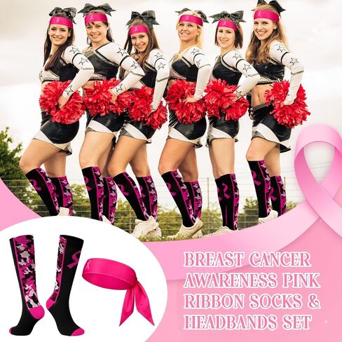 Breast Cancer Awareness Gift Pink Ribbon Socks Headbands Stickers for Women Youth Sports Running Tennis Yoga in Saudi Arabia