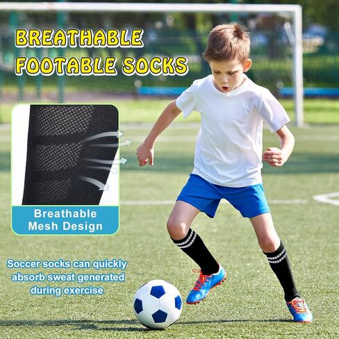 6 Pairs Kids Soccer Stretchy Knee High Tube Socks Colorful Football Athletic Team Socks for Boys Girls in Kuwait