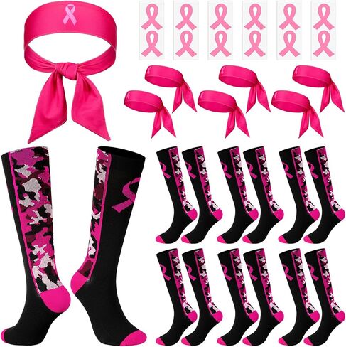 Breast Cancer Awareness Gift Pink Ribbon Socks Headbands Stickers for Women Youth Sports Running Tennis Yoga in Saudi Arabia