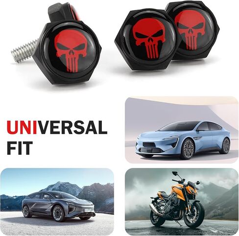 SLIMI 4 PCS License Plate Bolt, Cool and Interesting Skull License Plate Screws, Anti-Rust and Anti-Theft License Plate Screw Fasteners, Universal Cars Motorcycle Truck (Black #02) in Kuwait
