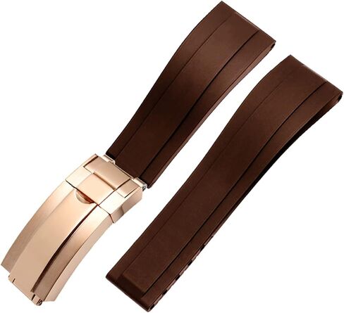 SKM Silicone Watchband for Rolex Watch Strap with Folding Buckle Band Sport 20mm 21mm Mens Rubber Wristwatches Bracelet (Color : Brown Rosegold, Size : 21mm) in Saudi Arabia