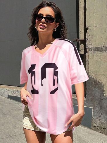 Soccer Cup 2026 Jersey Shirts for Women Mexico Jersey USA Jersey Pink Soccer Mom Tshirts Y2k V Neck Short Sleeve Top in Kuwait