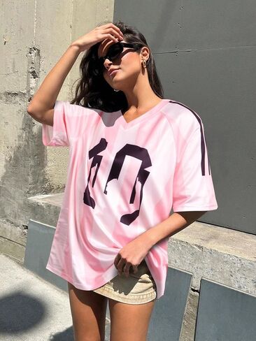 Soccer Cup 2026 Jersey Shirts for Women Mexico Jersey USA Jersey Pink Soccer Mom Tshirts Y2k V Neck Short Sleeve Top in Kuwait