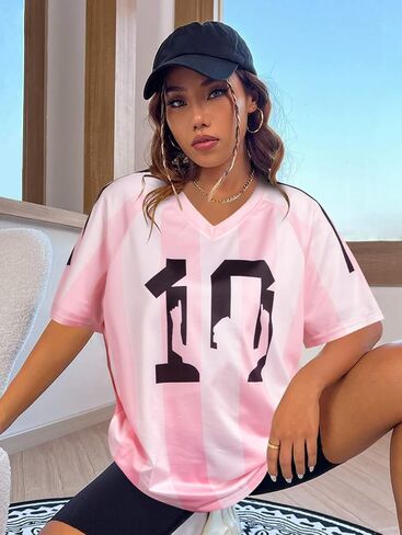 Soccer Cup 2026 Jersey Shirts for Women Mexico Jersey USA Jersey Pink Soccer Mom Tshirts Y2k V Neck Short Sleeve Top in Kuwait