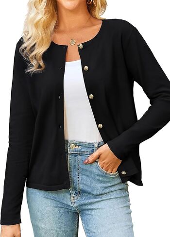 Yekaty Women's Long Sleeve Crew Neck Button Down Cardigan Knit Shrugs Sweater Tops Trendy Clothes in Kuwait