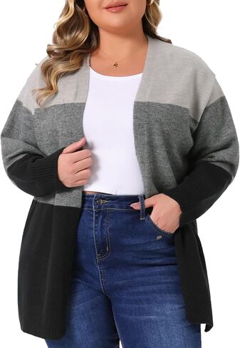 Agnes Orinda Plus Size Cardigan Sweaters for Women Striped Color Block Open Front Coatigan Chunky Knit Sweater Coats in Saudi Arabia
