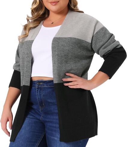 Agnes Orinda Plus Size Cardigan Sweaters for Women Striped Color Block Open Front Coatigan Chunky Knit Sweater Coats in Saudi Arabia