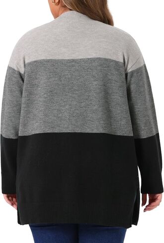 Agnes Orinda Plus Size Cardigan Sweaters for Women Striped Color Block Open Front Coatigan Chunky Knit Sweater Coats in Saudi Arabia