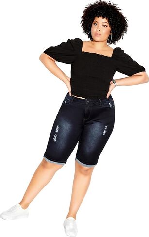 City Chic Women's Plus Size Shorts - Knee Length Turn Up Denim in Saudi Arabia